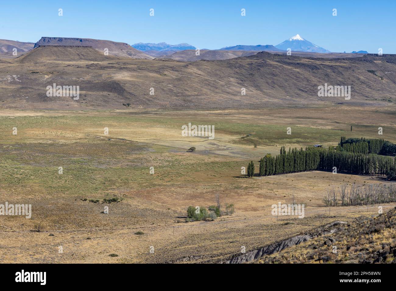 Landscape shot of the Argentinian Pampa in the Province Neuquén - Traveling South America Stock Photo