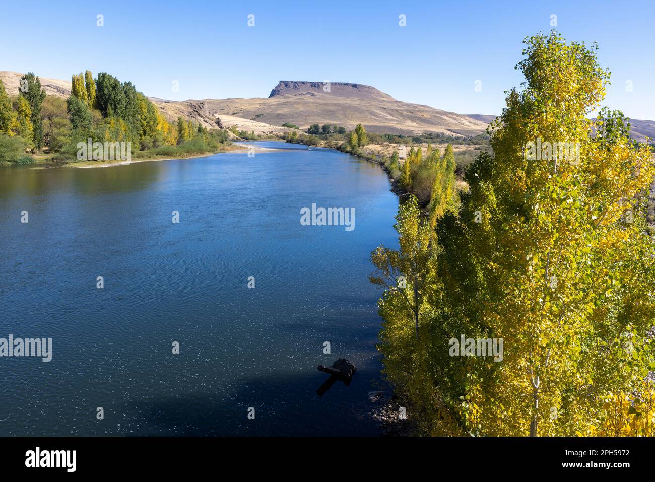 Collón Curá River and landscape in Argentina, South America Stock Photo