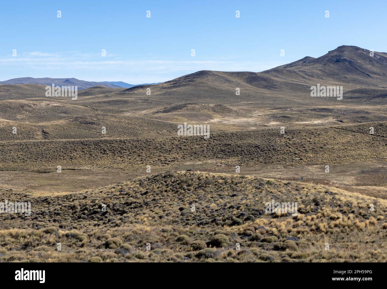 Landscape shot of the Argentinian Pampa in the Province Neuquén - Traveling South America Stock Photo