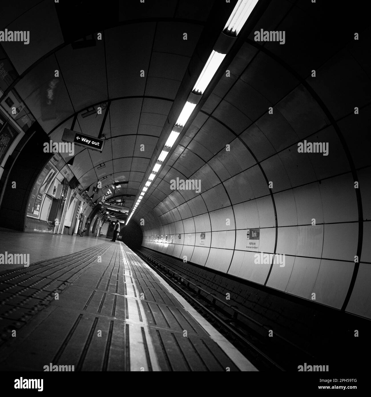 Bank tube station (DLR) black and white Stock Photo