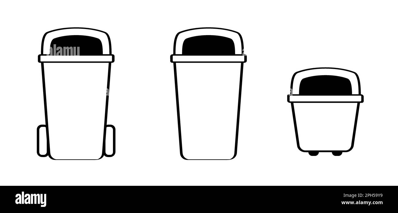 Wheelie bin. Garbage bag and container. Waste bin or or litterbin. Garbage can, trash can. Trash