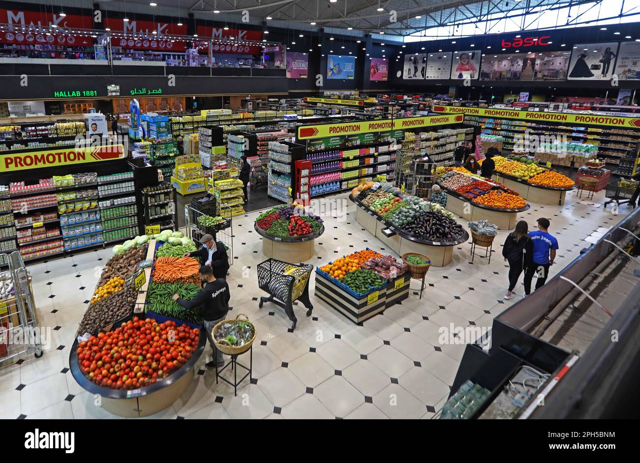 Beirut, Lebanon. 20th Mar, 2023. People buy foodstuffs in a supermarket in Beirut, Lebanon, on