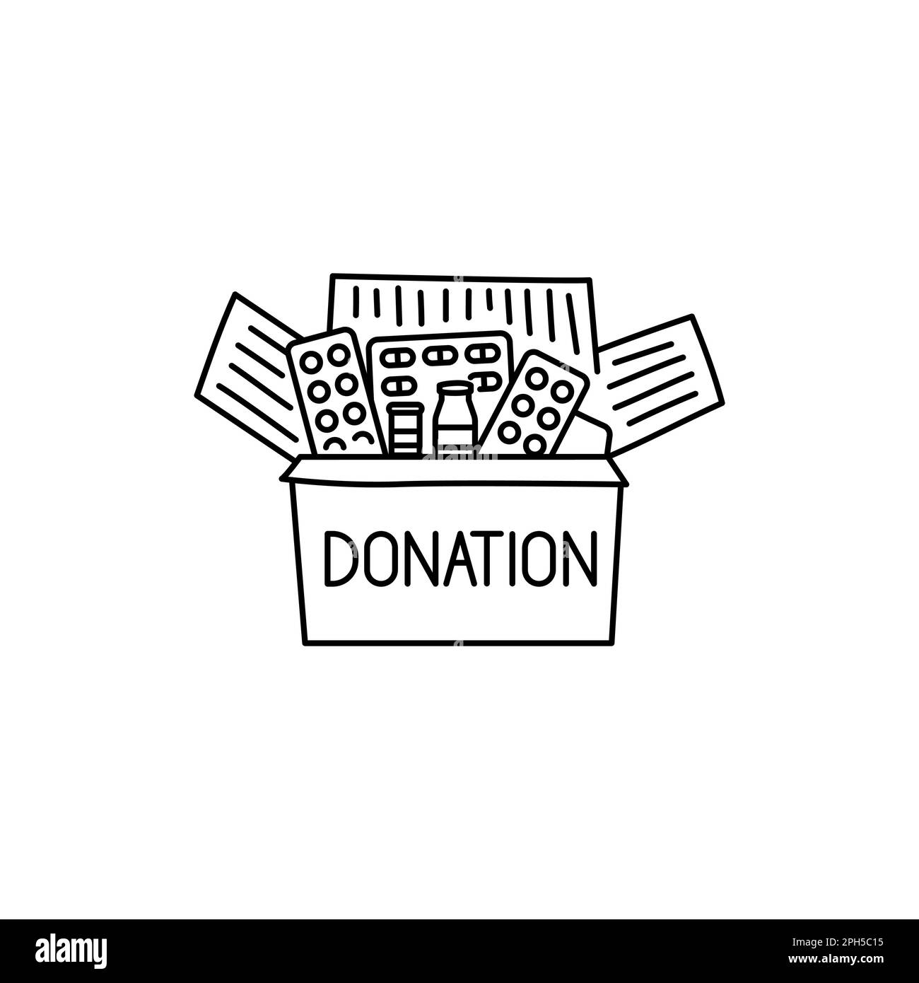 Donation box with drugs black line icon. Pictogram for web page, mobile ...