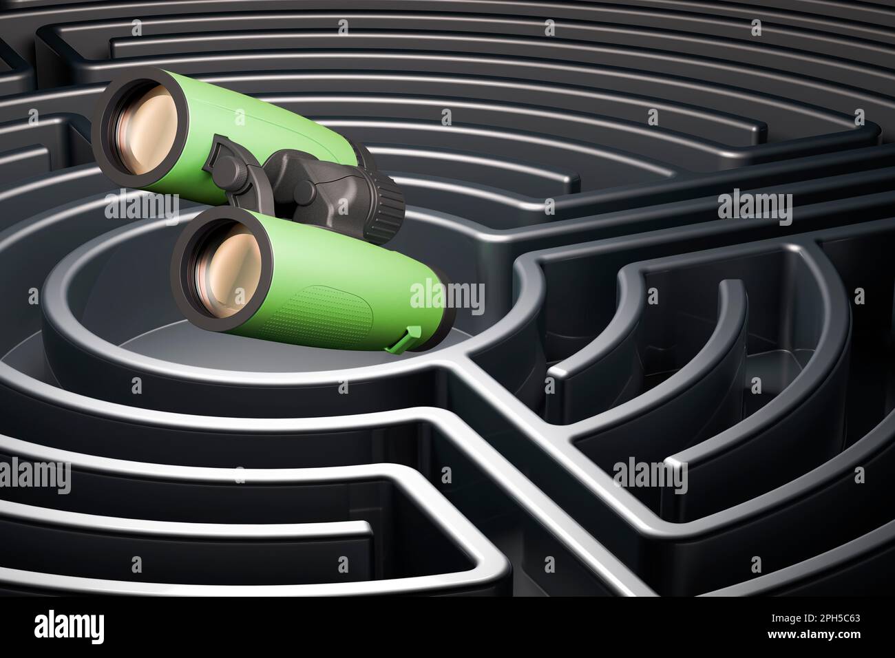 Military binocular inside labyrinth, maze. 3D rendering Stock Photo - Alamy