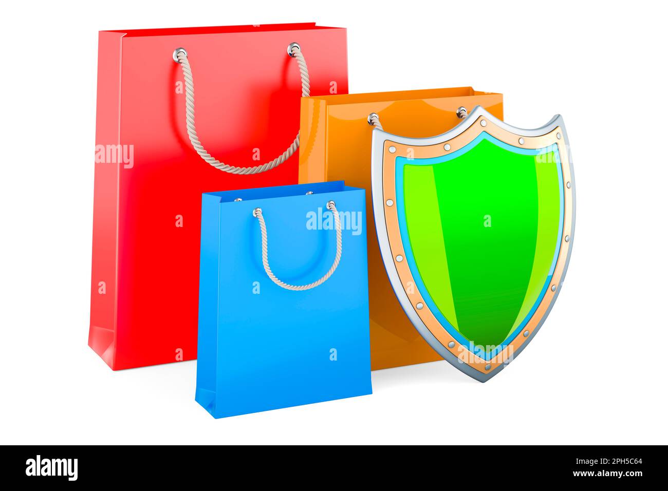 Shopping bags with shield. 3D rendering isolated on white background Stock Photo