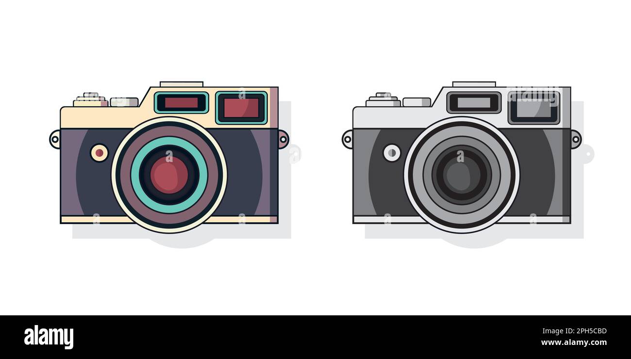 Set flat icon vintage camera with shadow on white background Stock ...