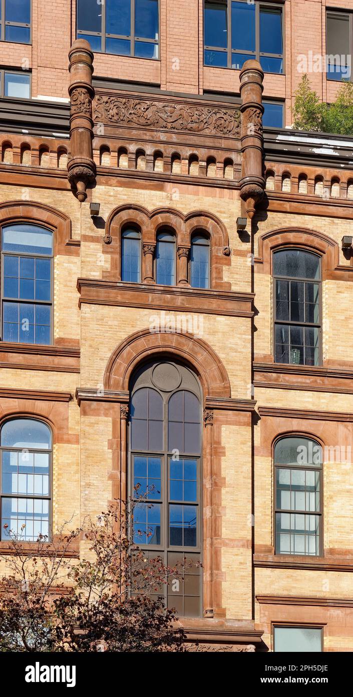 Beekman Regent detail. The Romanesque façade of NYC Public School 35