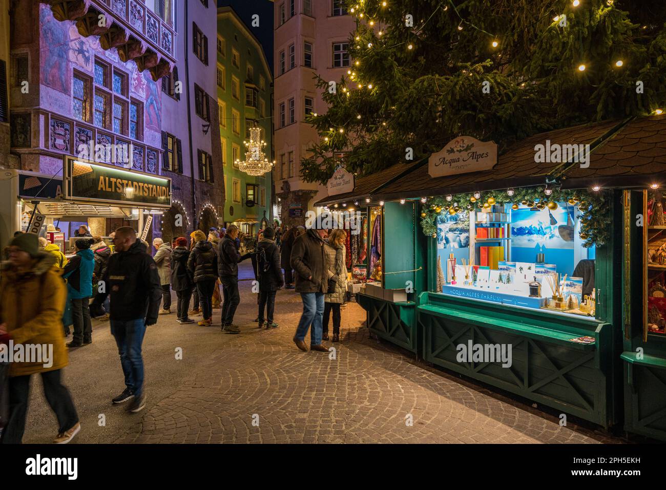 The beautiful and colorful Innsbruck Christmas market in Austria. Stock Photo