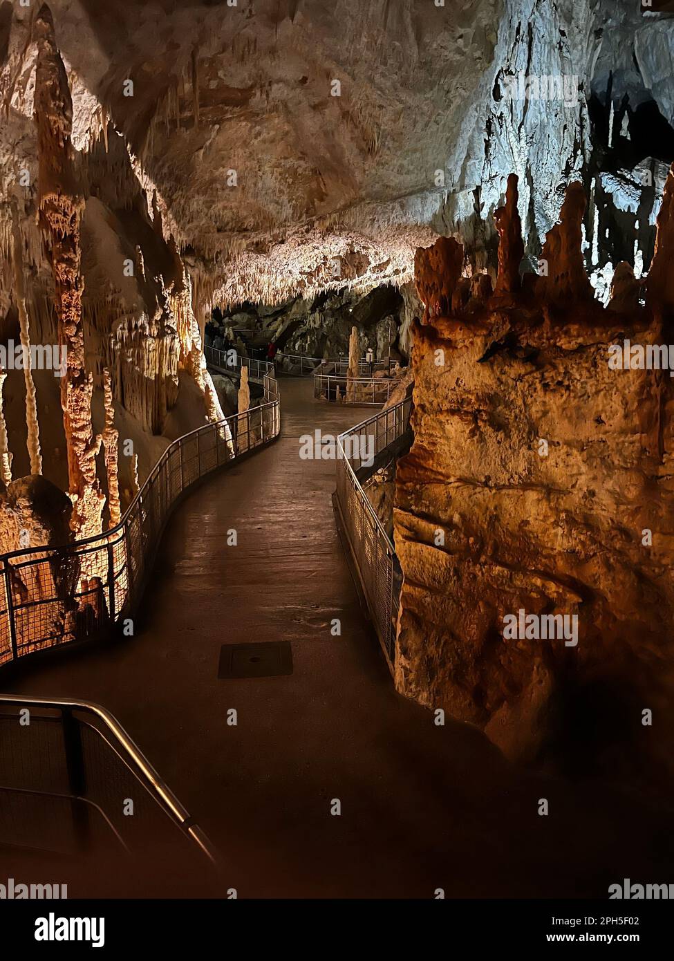 Grotte di Frasassi Karst Cave with Stalactites and Stalagmites in Genga, Marche, Italy. Limestone Formations, Natural Beauty Landscape Stock Photo