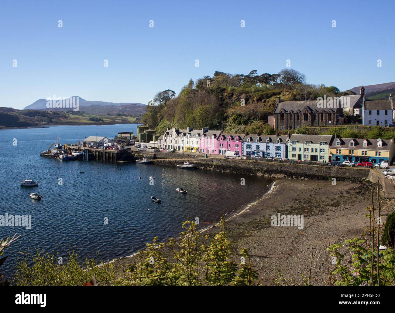 View over the picturesque village of Portree on the Isla of Skye in