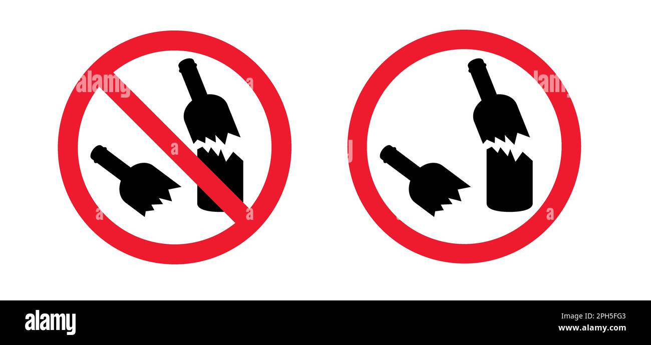 Stop, no glass or bottles allowed. Do not or forbidden, broken or