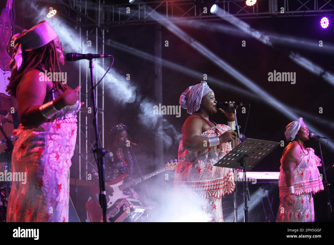 Cotonou, Benin. 25th Mar, 2023. Artists perform during a concert