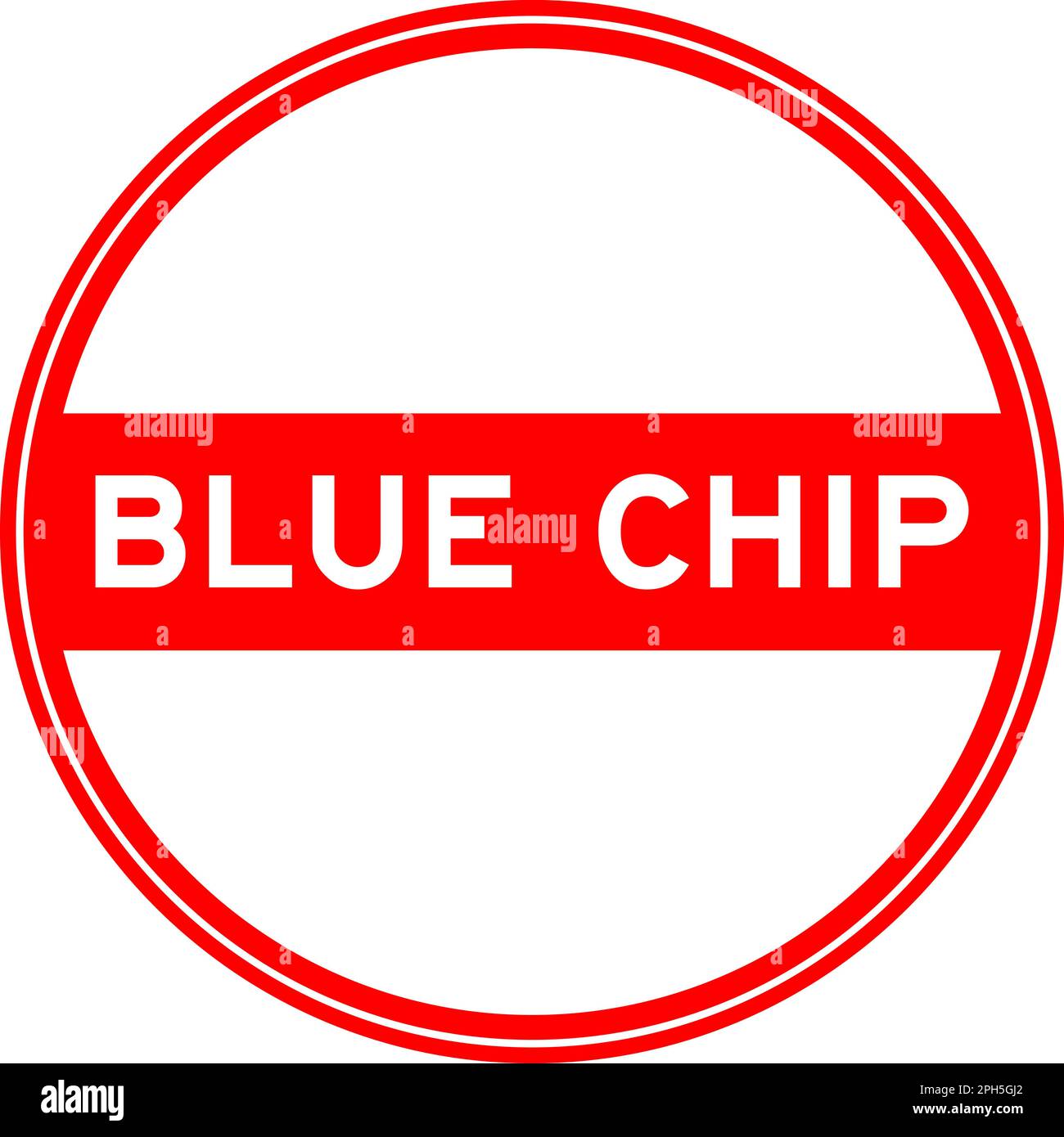 Red color round seal sticker in word blue chip on white background