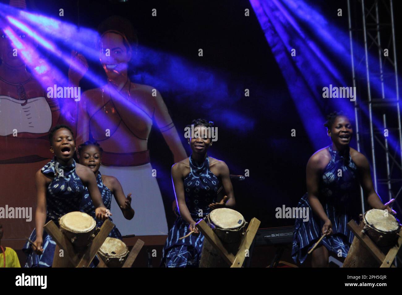 Cotonou, Benin. 25th Mar, 2023. Artists perform during a concert