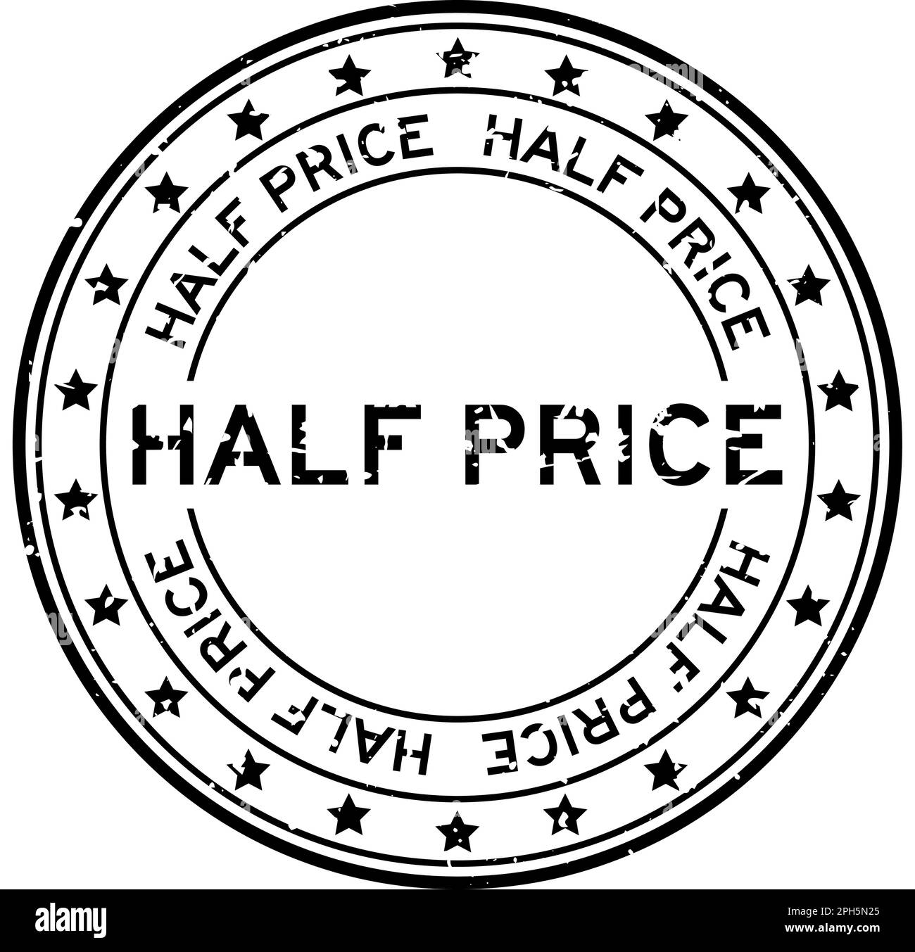 Grunge black half price word round rubber seal stamp on white