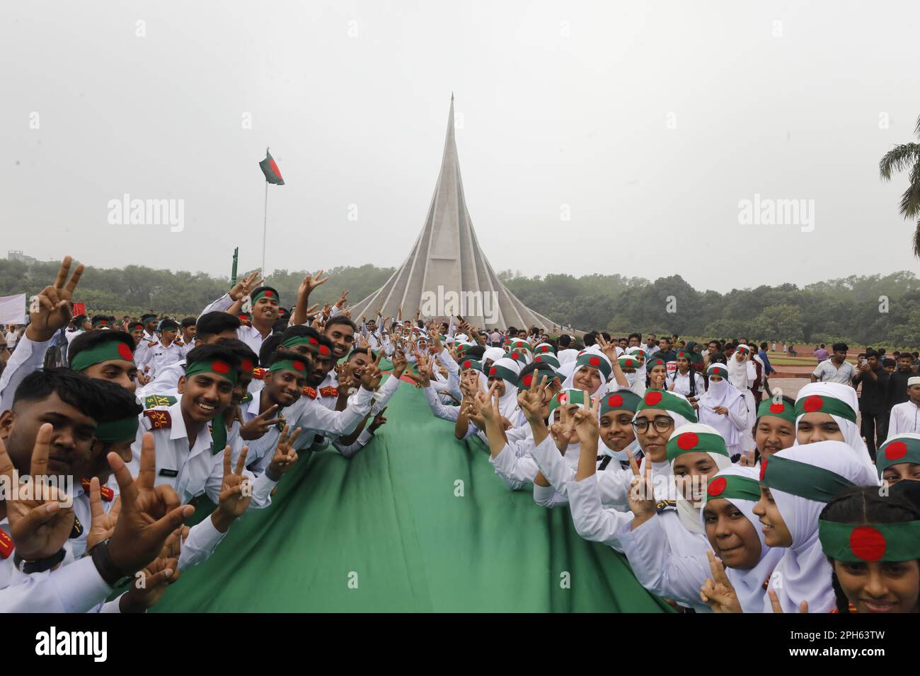 Dhaka, Bangladesh - March 26, 2023: People from all walks of life paid their respects to the freedom fighters at the National Martyrs' Memorial on the Stock Photo