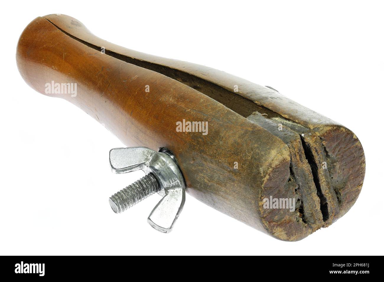 wooden ring clamp with side screw isolated on white background Stock