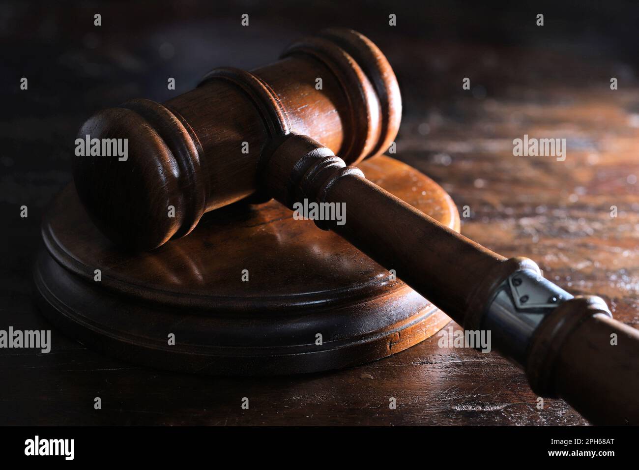 wooden gavel with sound block on desktop Stock Photo Alamy