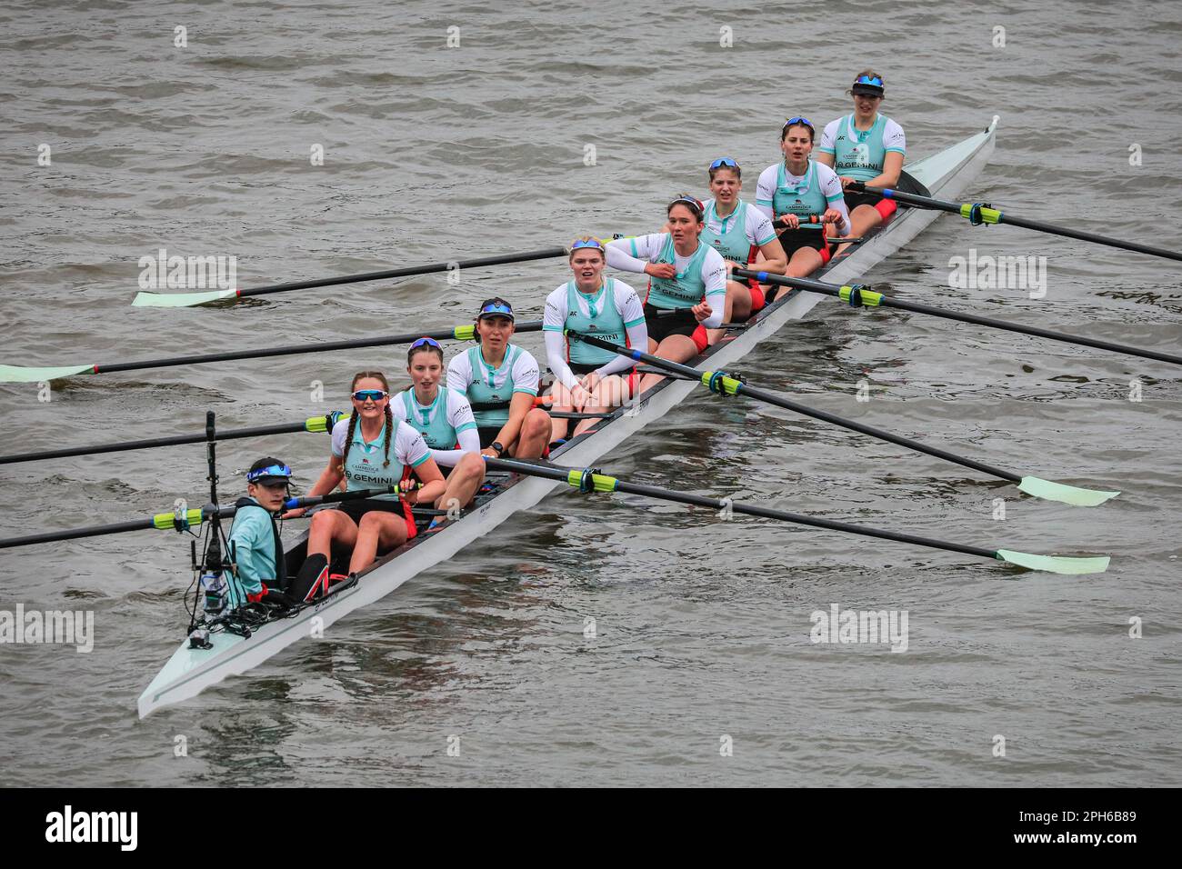 London, UK. 26th Mar, 2023. The Women's Race - Cambridge win. The annual  boat race between crews from the University of Oxford and the University of  Cambridge is under way. It now