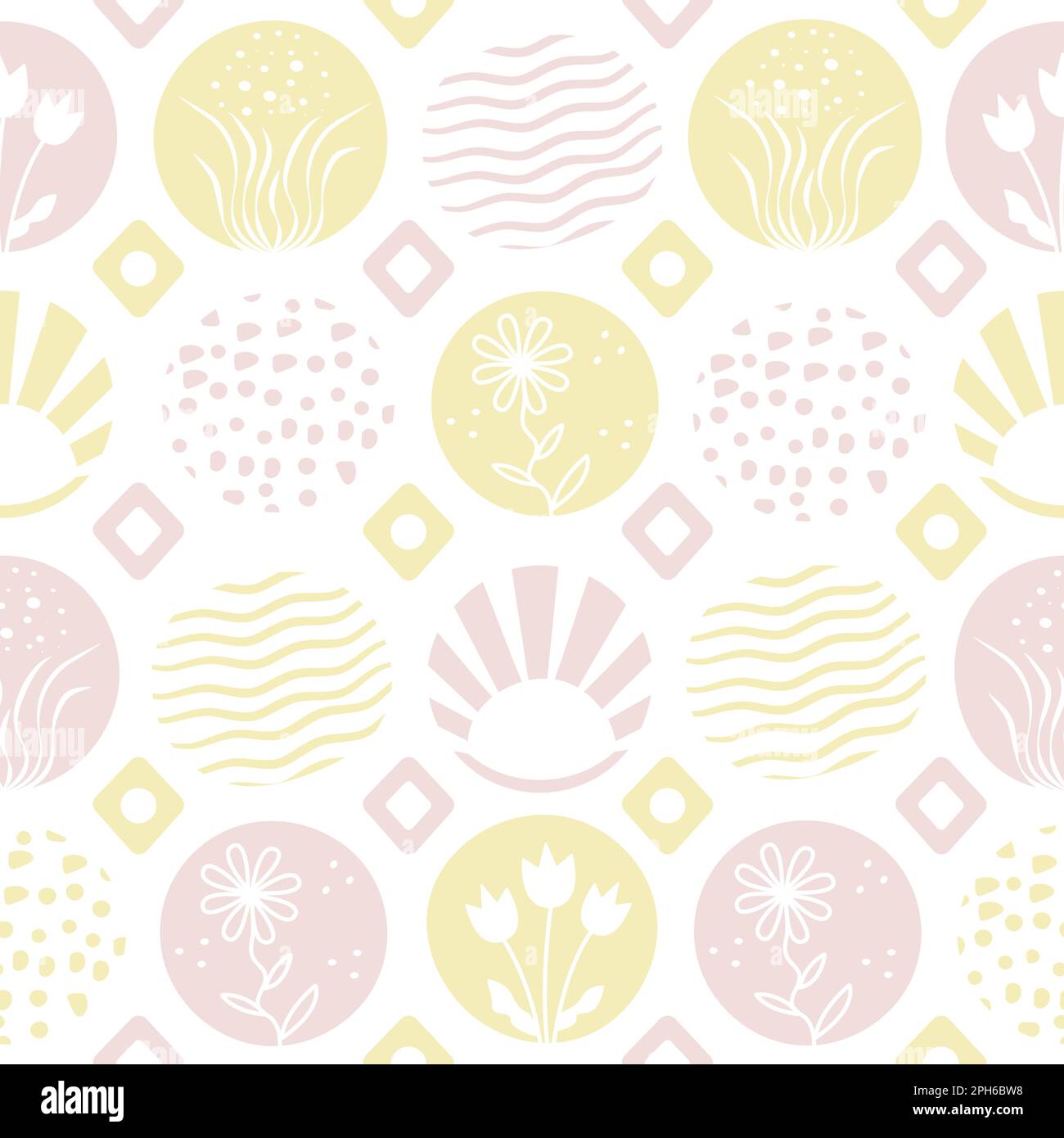 Beige and yellow abstract seamless pattern with floral elements Stock Vector