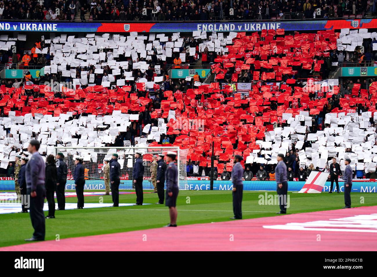 England fans in the stands hold up Raise The Flag banners ahead of the ...