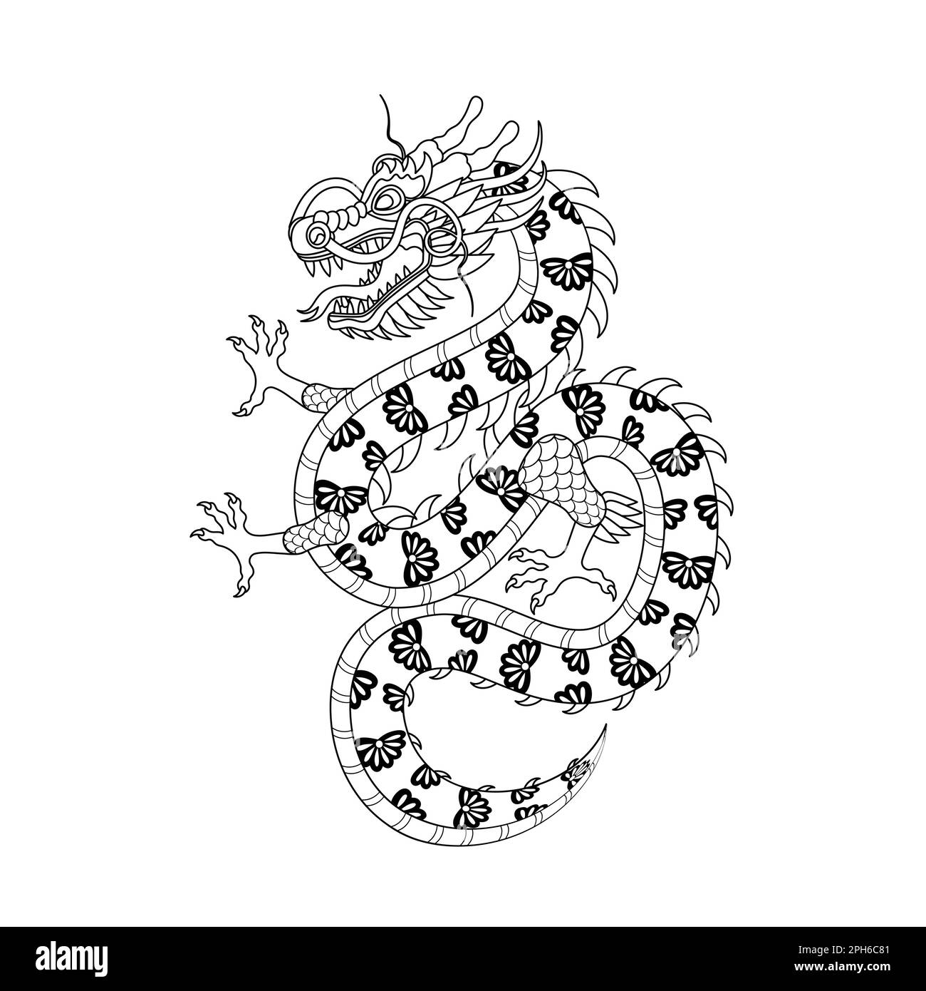 Traditional black white chinese dragon. 2024 Zodiac sign. Vector