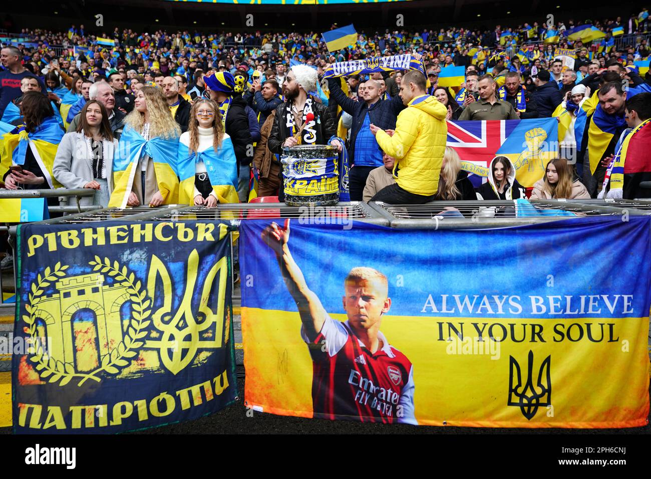 Ukraine fans in the stands ahead of the UEFA Euro 2024 Group C