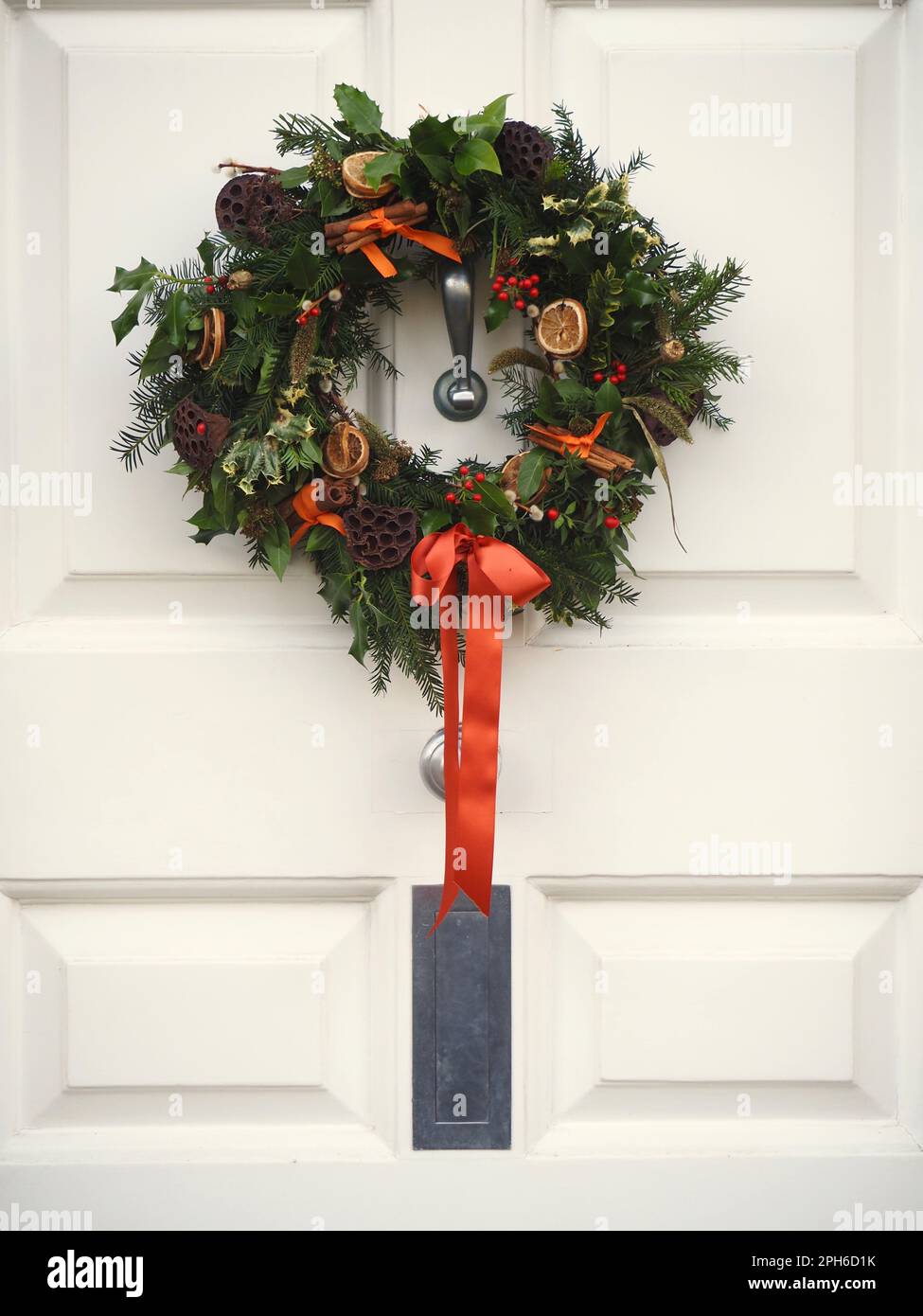 Christmas wreath on a front door in Bath, UK. January 2023 Stock Photo