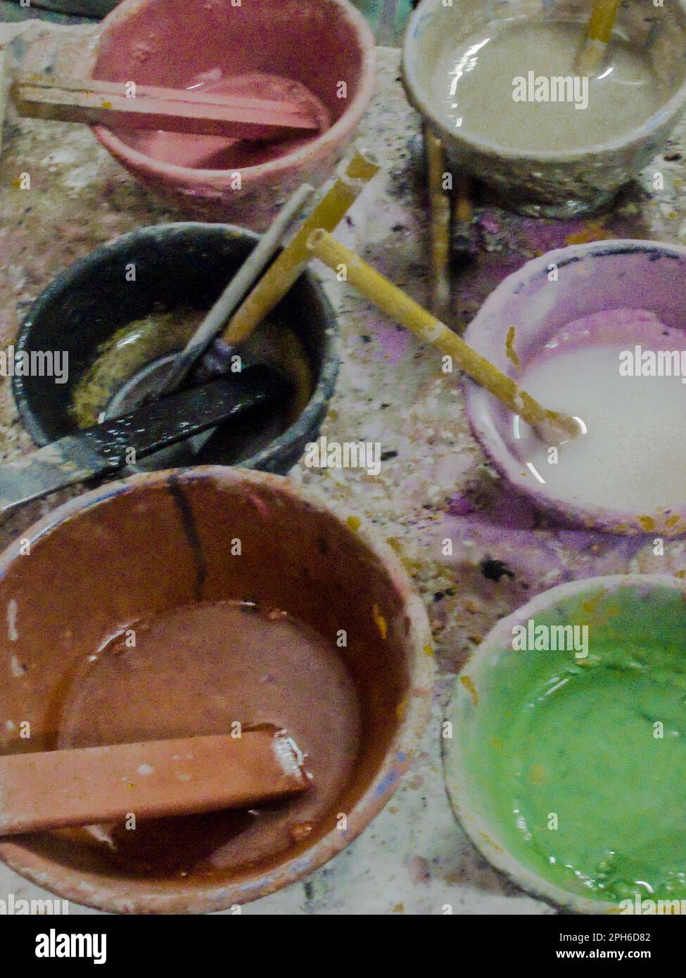 Ceramic glazes, Poterie, Societe Fakhkari, Fes Stock Photo