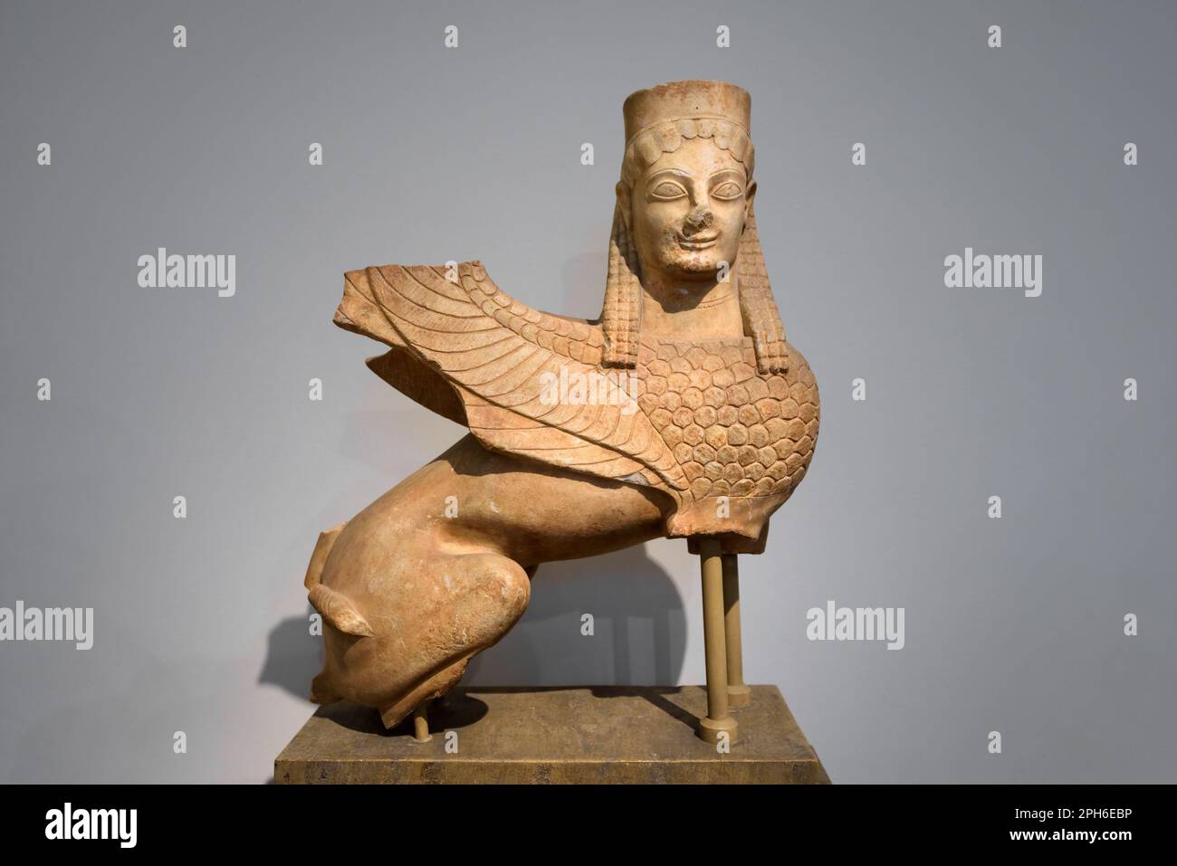 Athens - May 7, 2018: Stone statue of sphinx in Archaeological Museum, Athens, Greece. Concept of Ancient Greek and Egypt history, artifact, antiquity Stock Photo