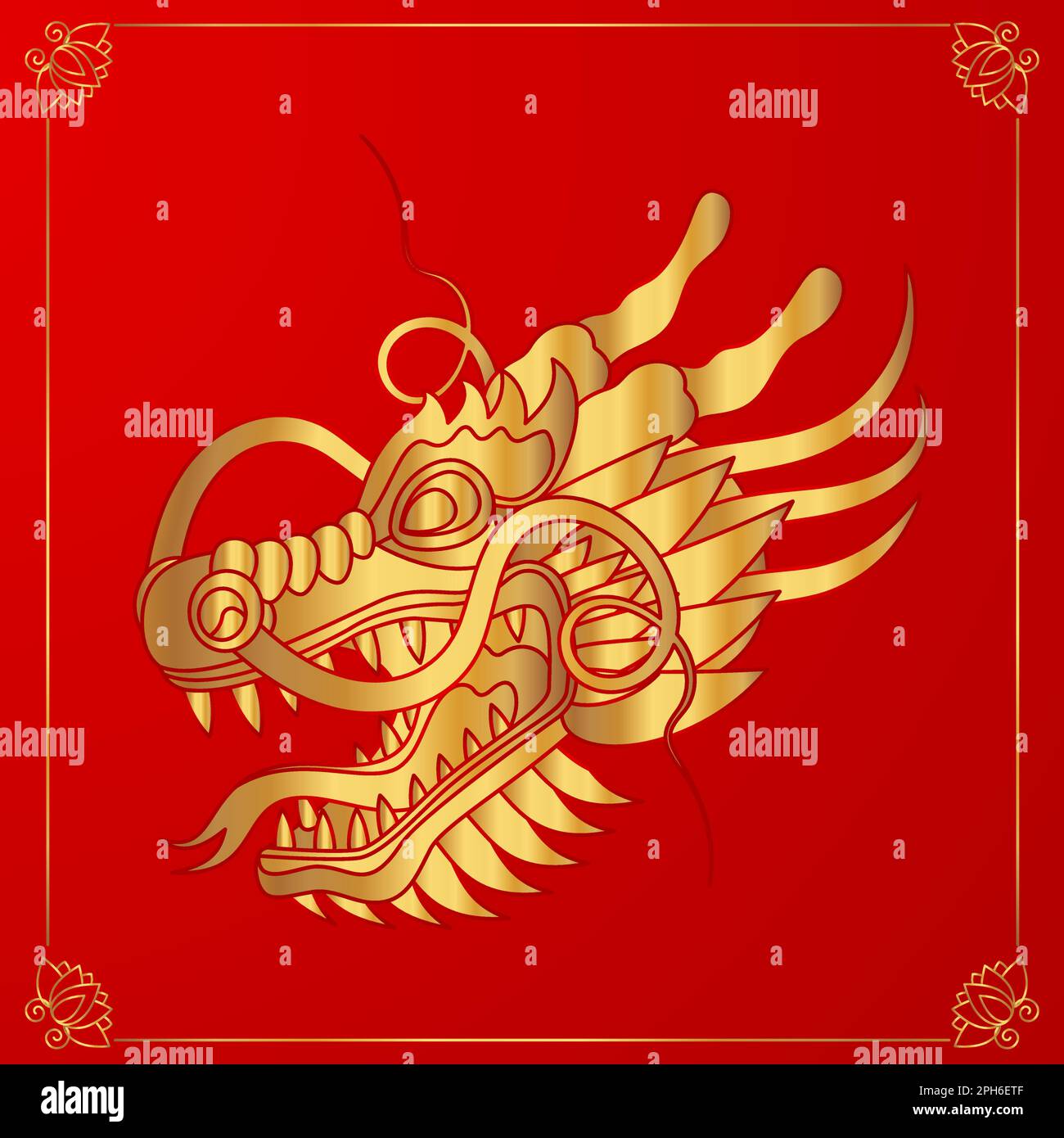 Traditional chinese dragon gold head. 2024 Zodiac sign. Vector ...
