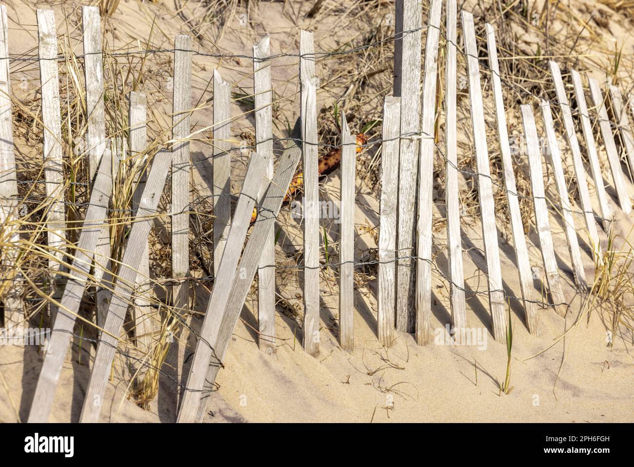 Images of beach fencing in the Amagansett ocean beach Stock Photo