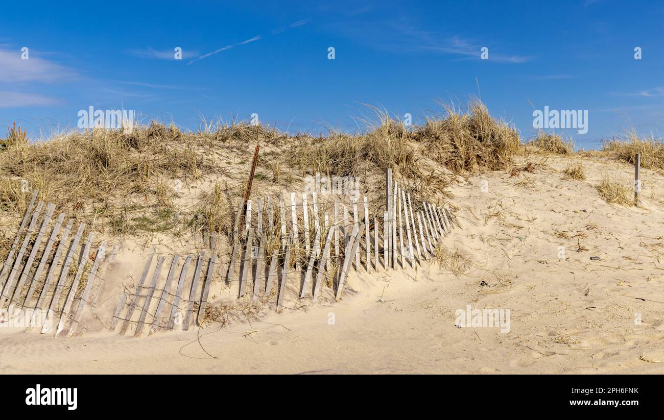 Images of beach fencing in the Amagansett ocean beach Stock Photo