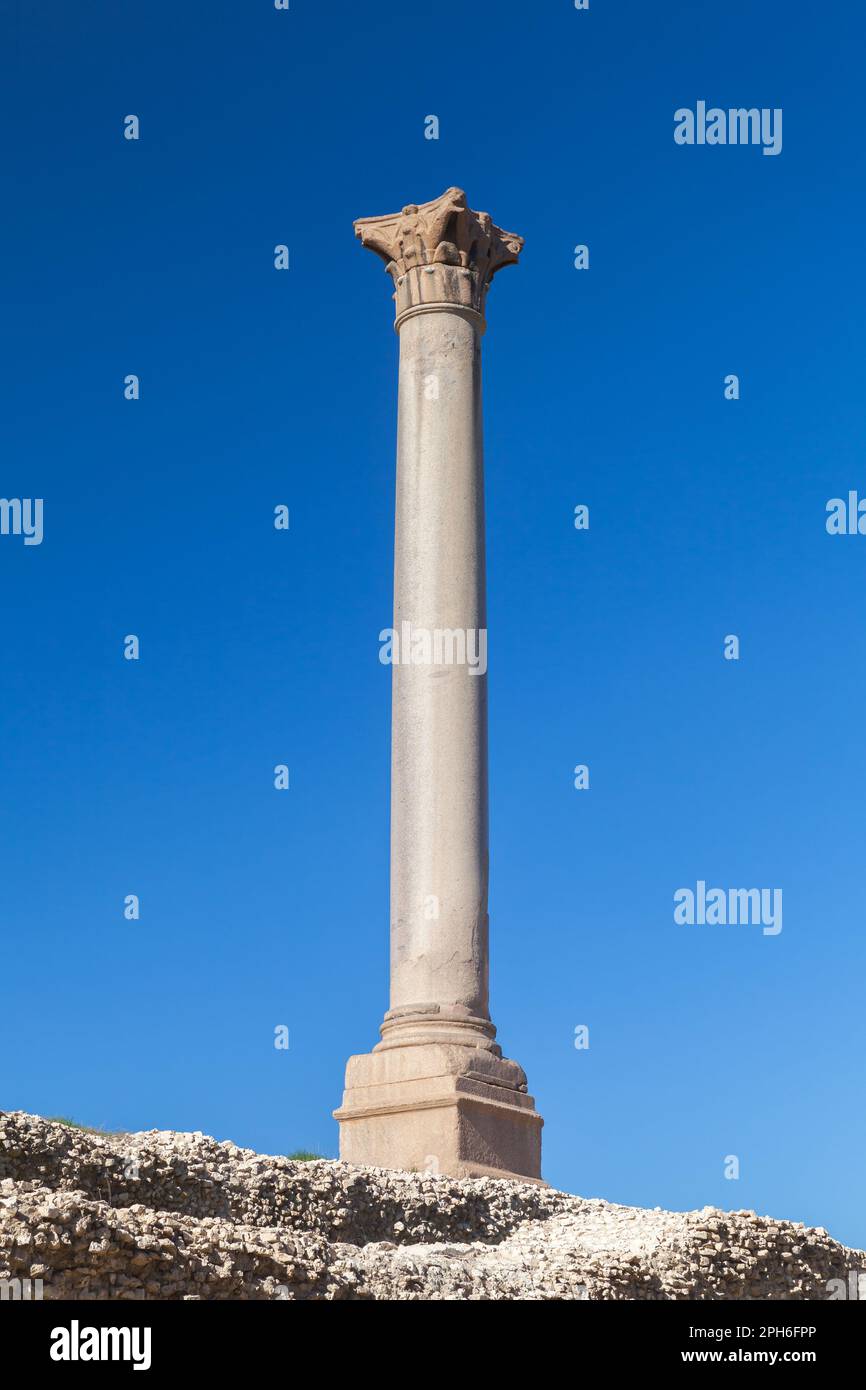 The Pompeys Pillar. It is an ancient Roman triumphal column located in Alexandria, Egypt Stock Photo