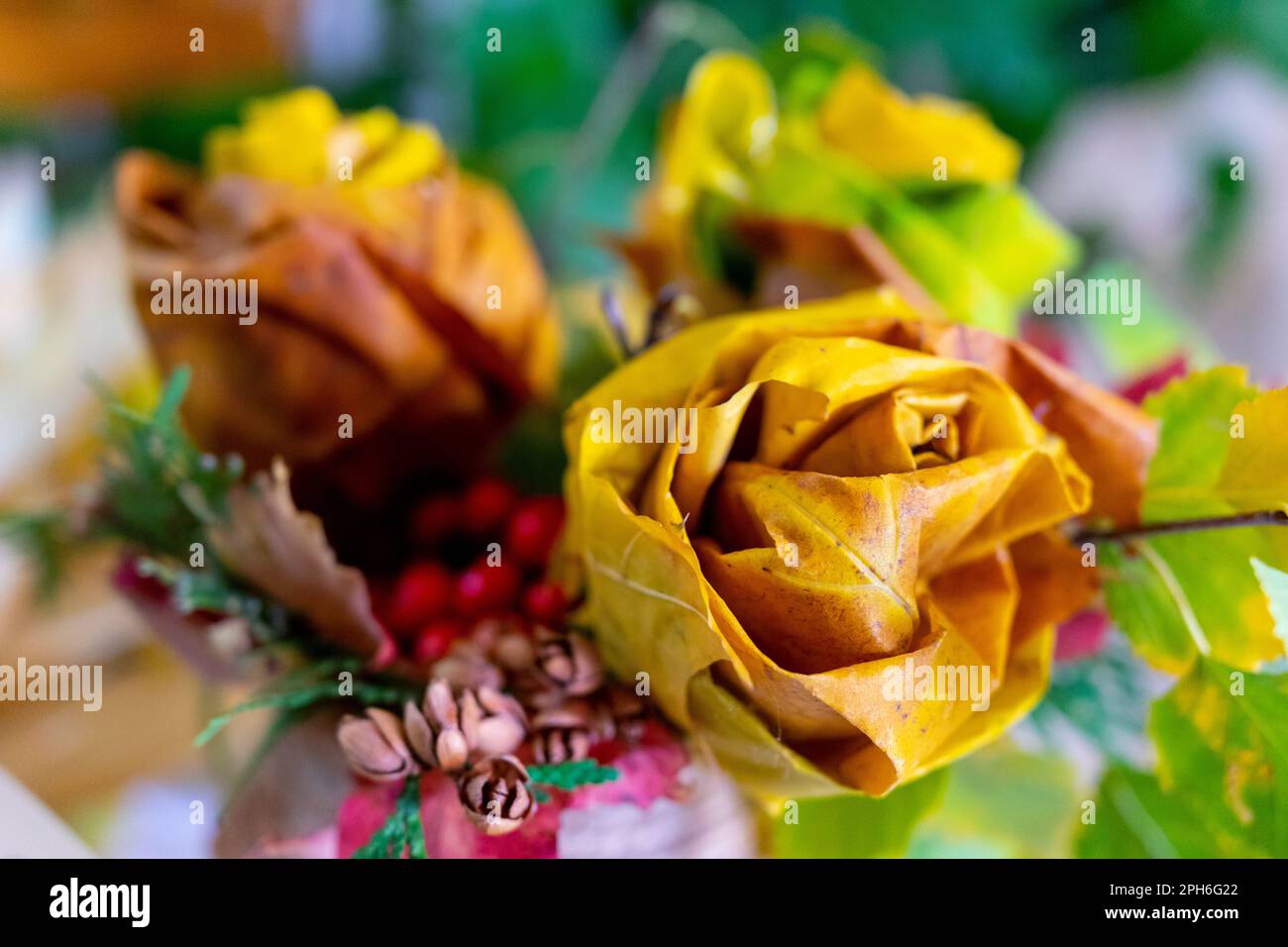 Roses are made from yellow autumn leaves Stock Photo - Alamy