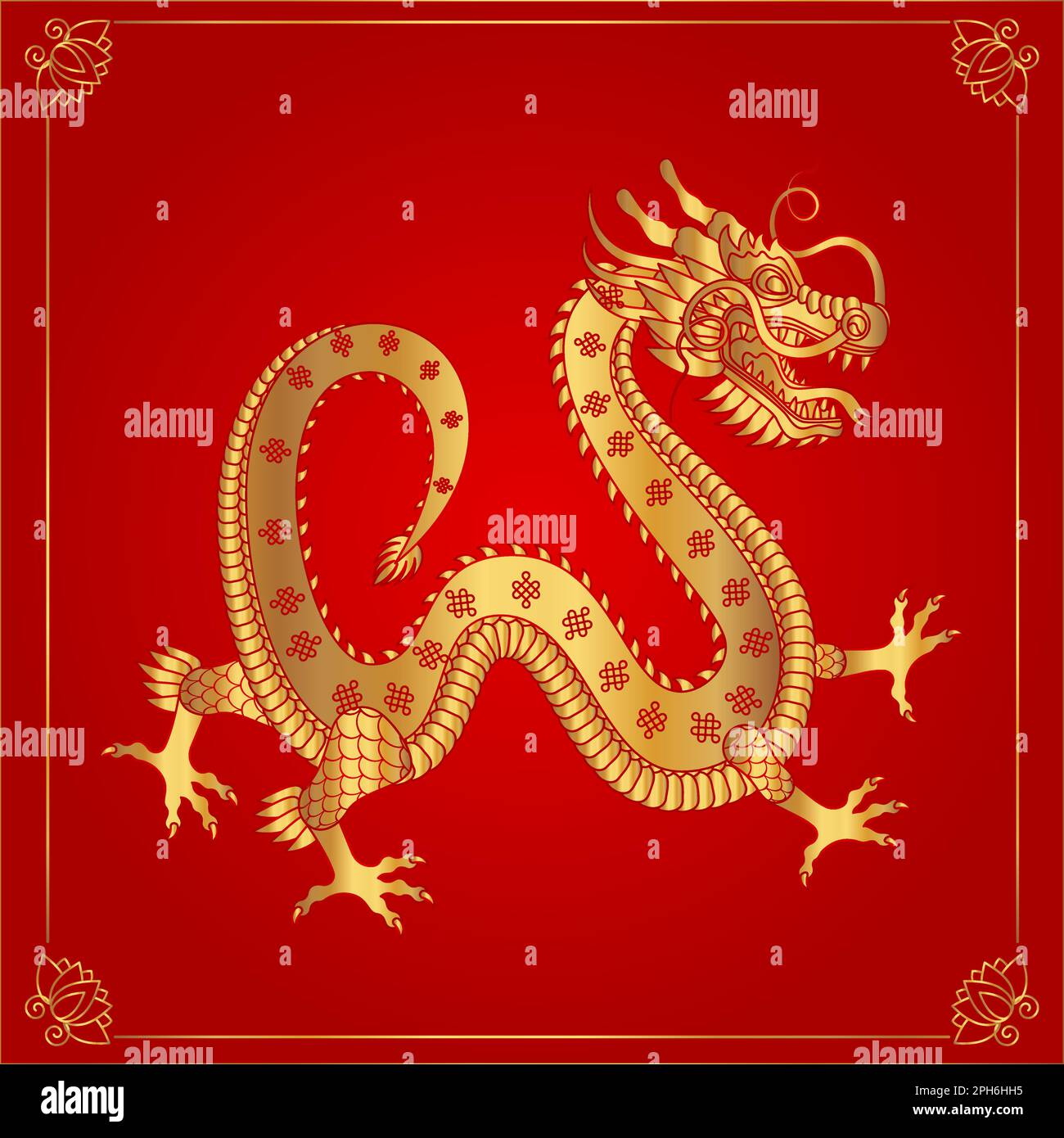 Traditional golden chinese dragon. 2024 Zodiac sign. Vector