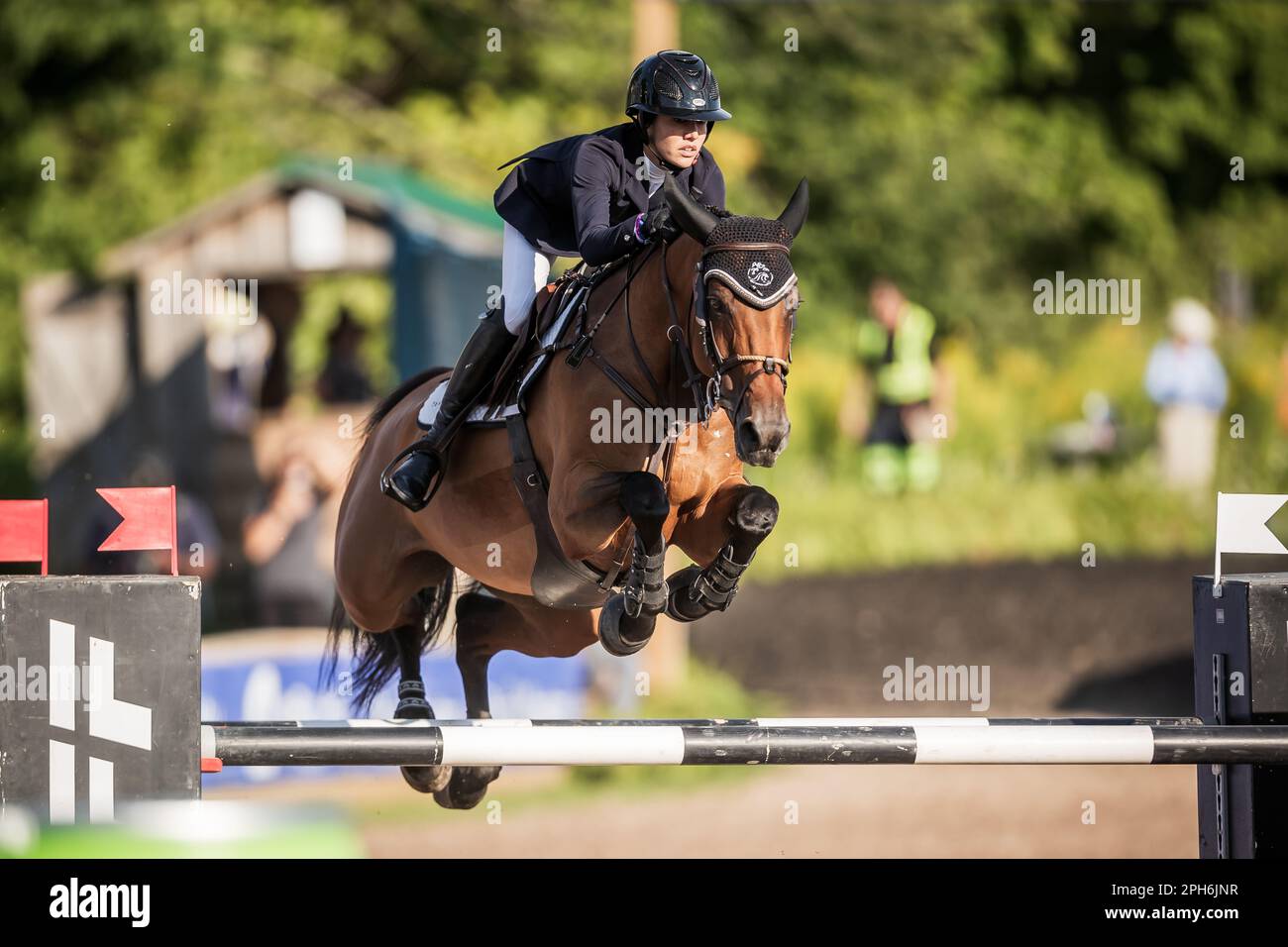 A rider competes during the international Major League Show Jumping