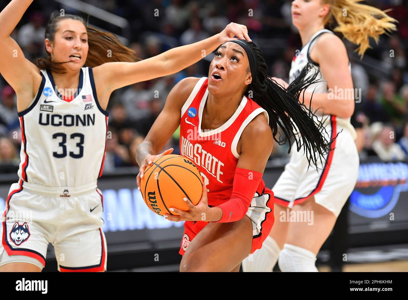 March 25, 2023 Ohio State Buckeyes forward Cotie McMahon (32) going up
