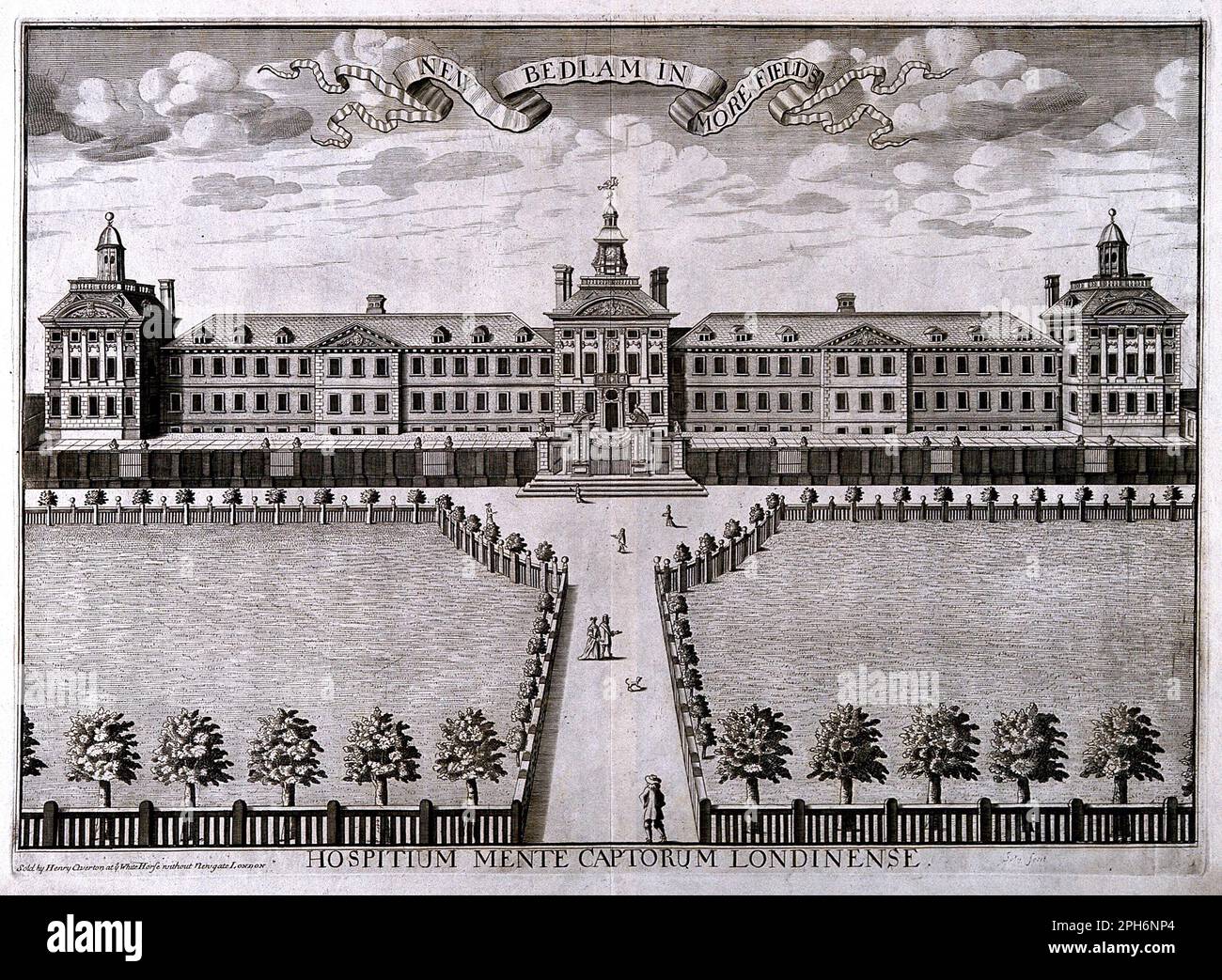 Bethlam Hospital, Moorfields, London, vintage engraving from c1700 Stock Photo