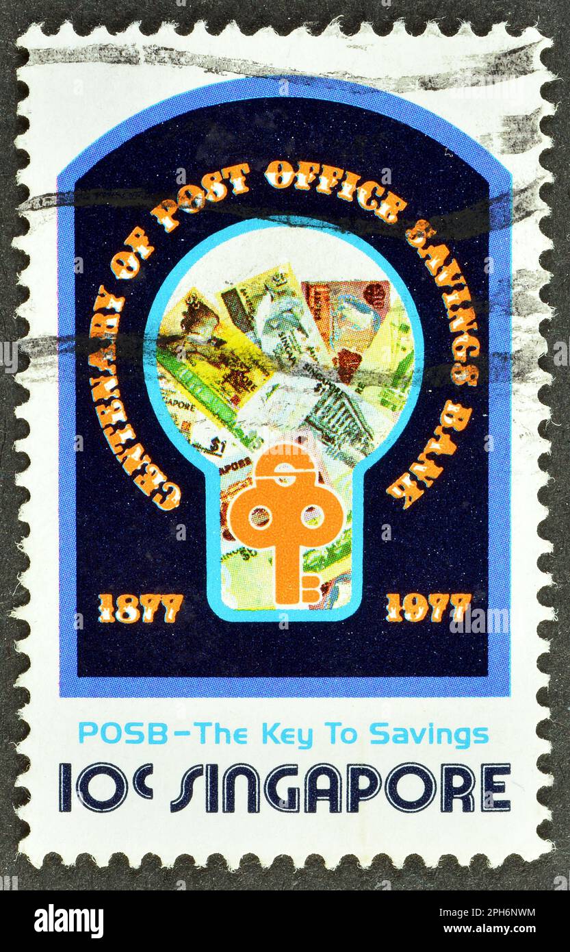Cancelled postage stamp printed by Singapore, that shows Keyhole and