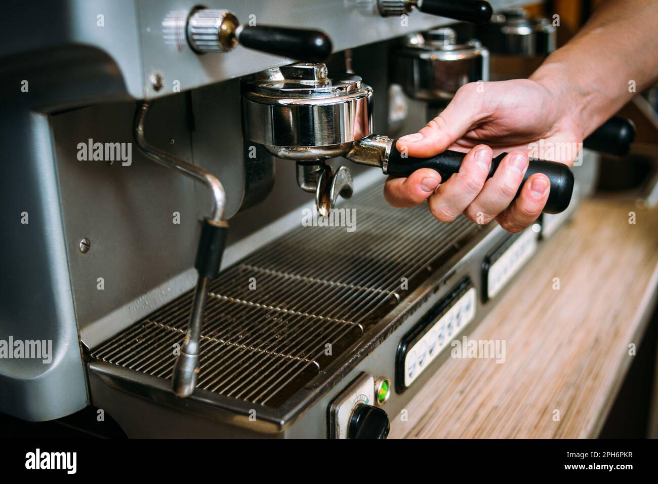 coffee brewing process barista machine preparing Stock Photo Alamy