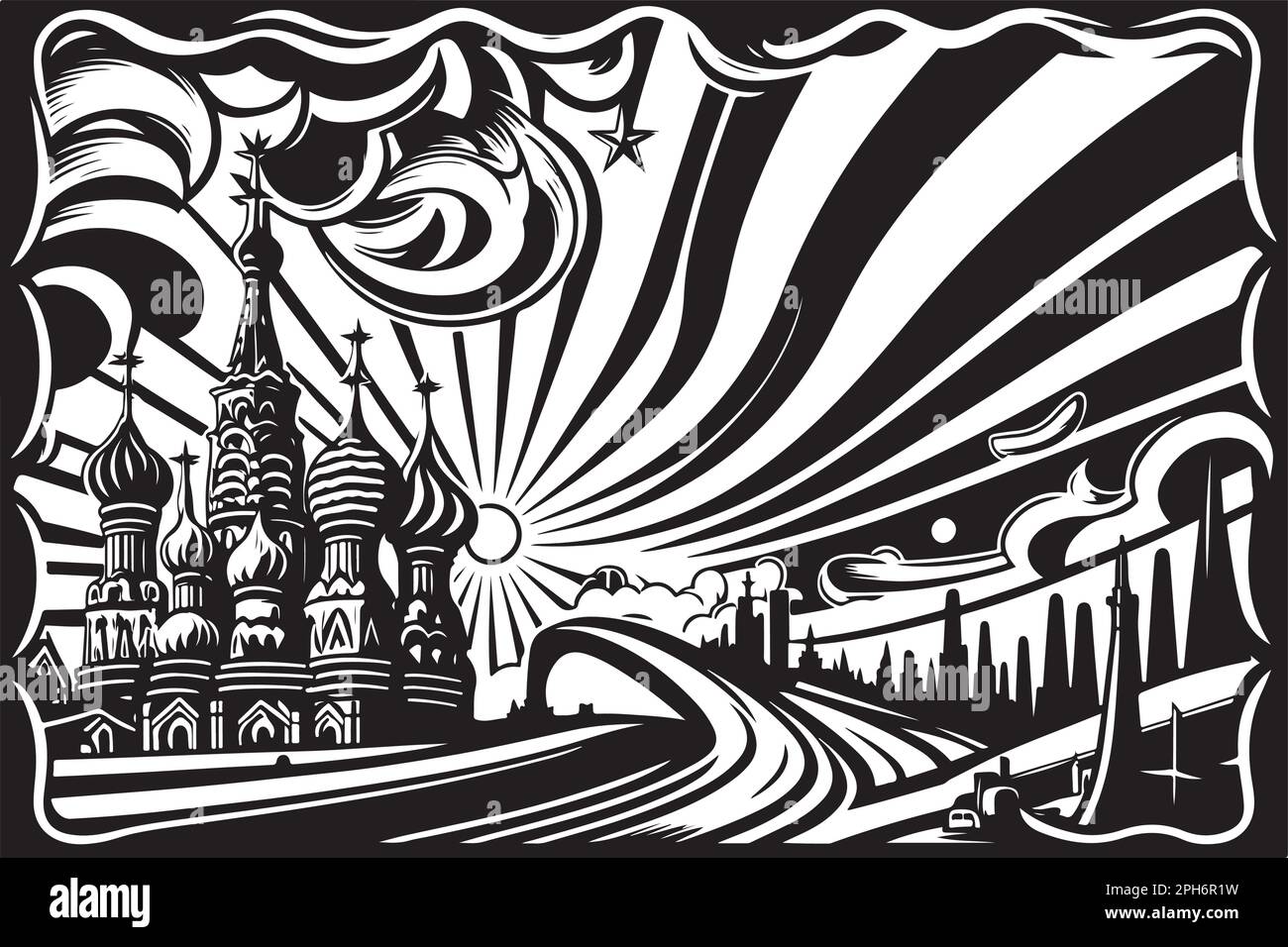 Beautiful linocut art or colouring page of Russia made for print ...