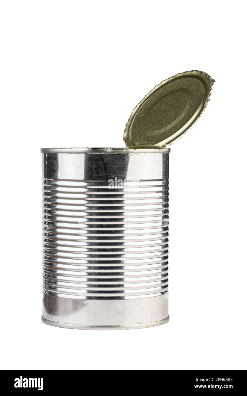 Open tin can Isolated on white background. Canned food. File contains
