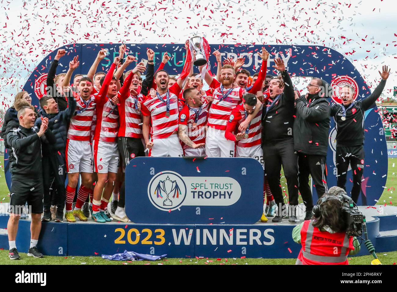 Falkirk, UK. 26th Mar, 2023. The final of the SPFL Trust Trophy with Raith Rovers vs Hamilton Academicals was played at Falkirk Stadium, Falkirk, Scotland. Hamilton won 1 - 0, with the winning goal scored by Regan Tumility. Credit: Findlay/Alamy Live News Stock Photo