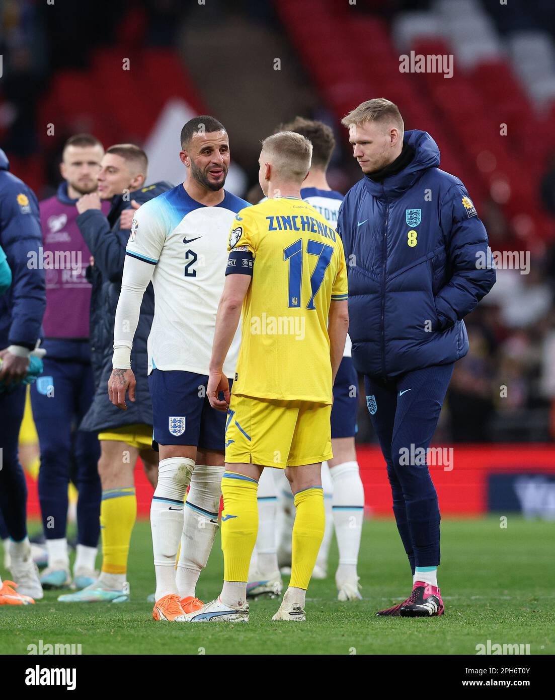 London, UK. 26th Mar, 2023. Kyle Walker of England speaks to Oleksandr