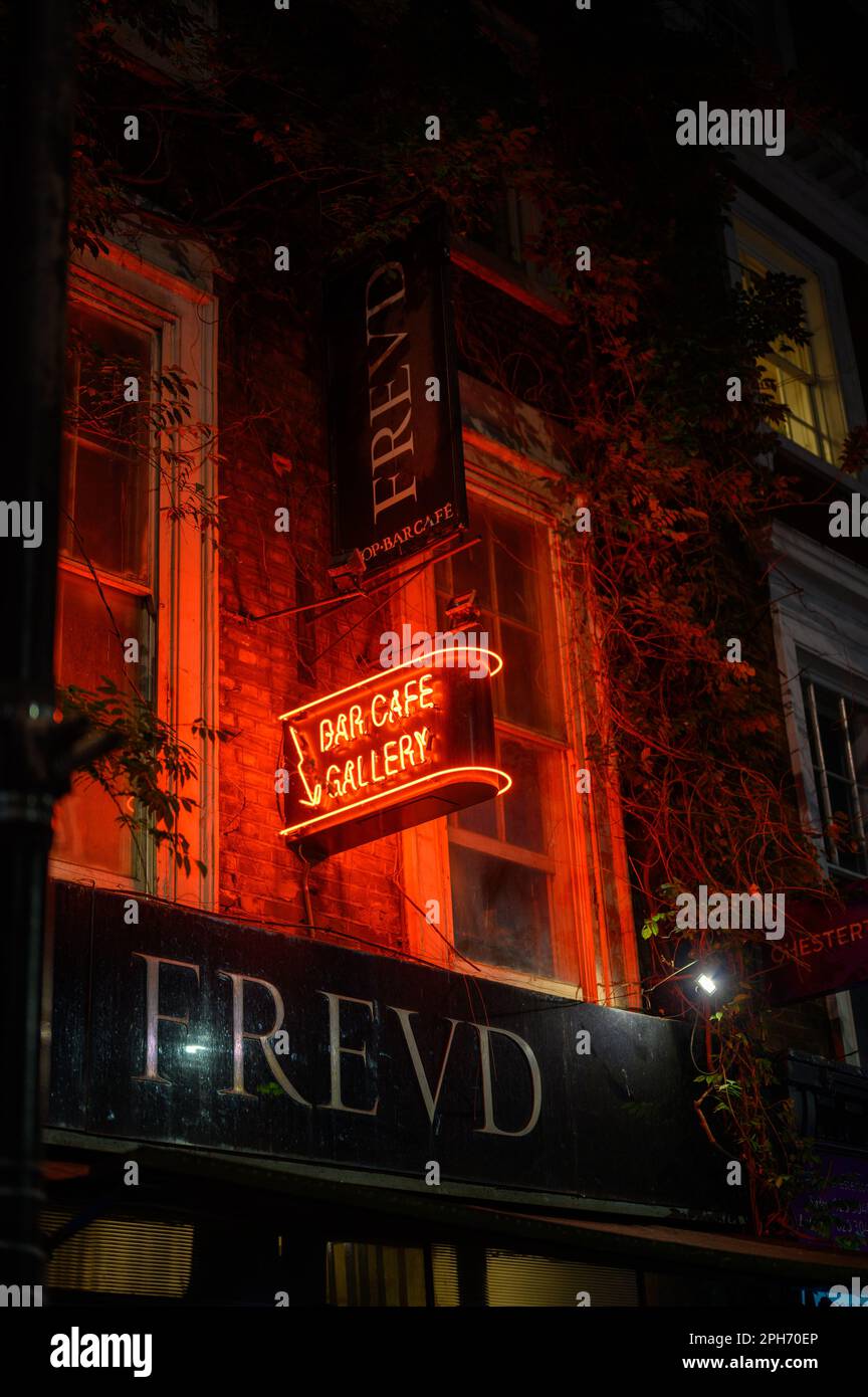 LONDON November 12, 2022 Frevd's illuminated neon sign is a