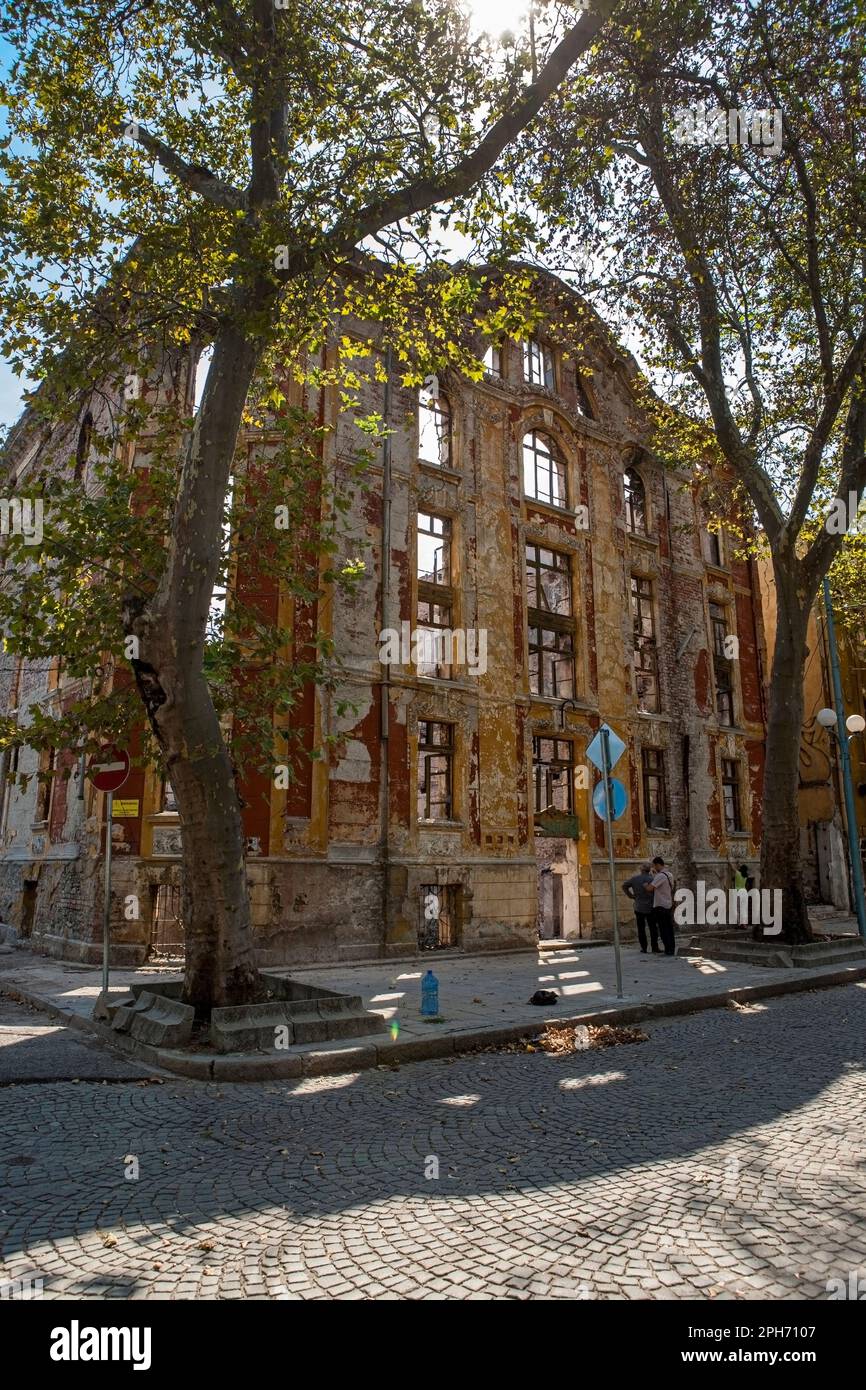 Abandoned house, ruins, remains, tobacco warehouses, Plovdiv town,  Bulgaria, Eastern Europe Stock Photo