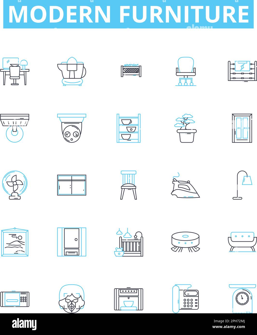 Modern furniture vector line icons set. contemporary, stylish, sleek, designer, functional