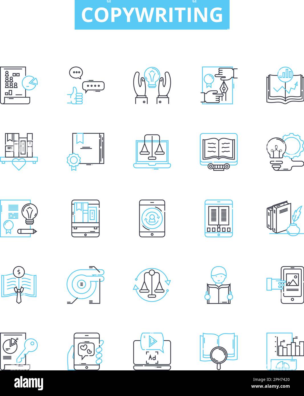 Copywriting vector line icons set. Copy, Writing, Copywriter, Freelance