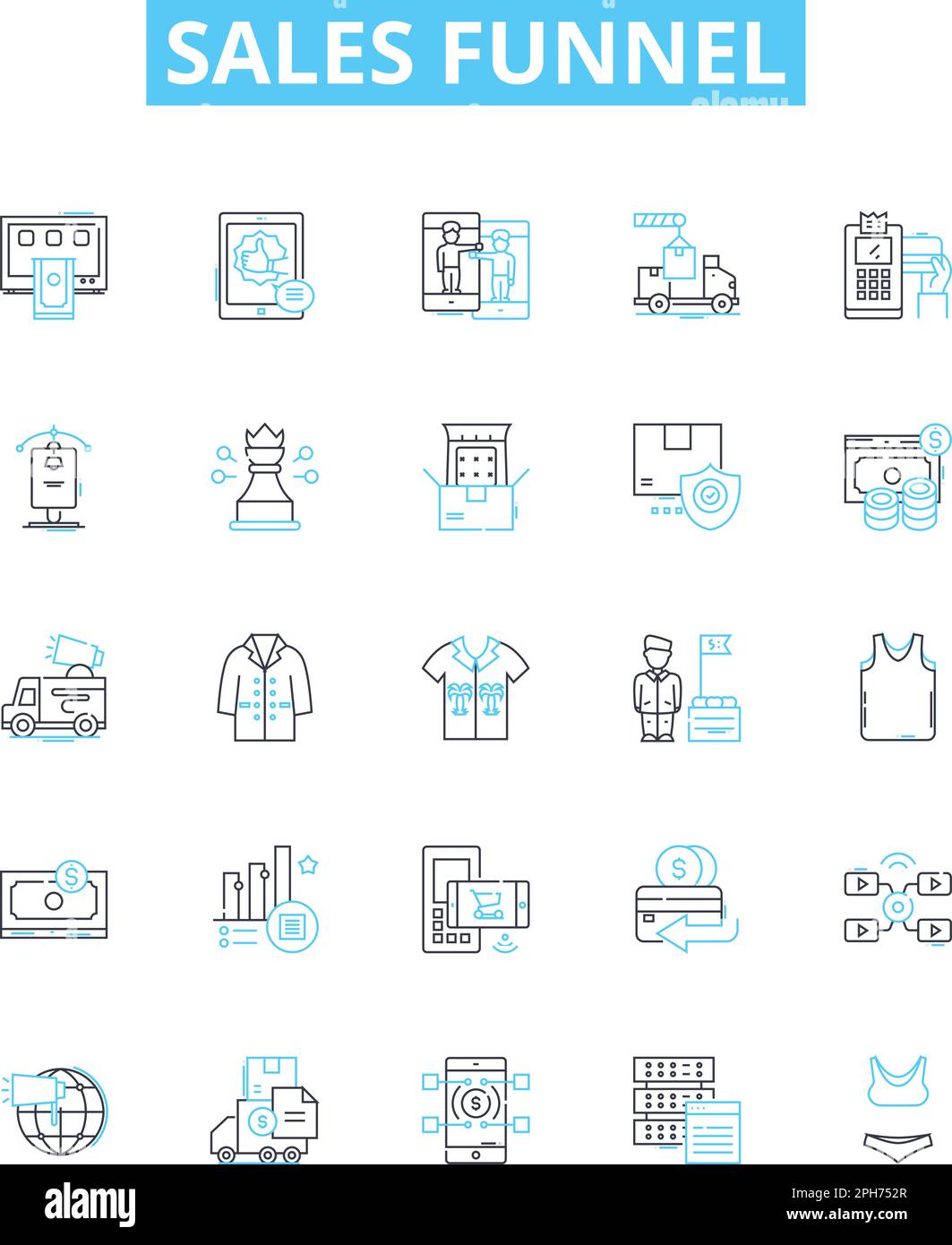 Sales funnel vector line icons set. Funnel, Sales, Lead, Conversion ...